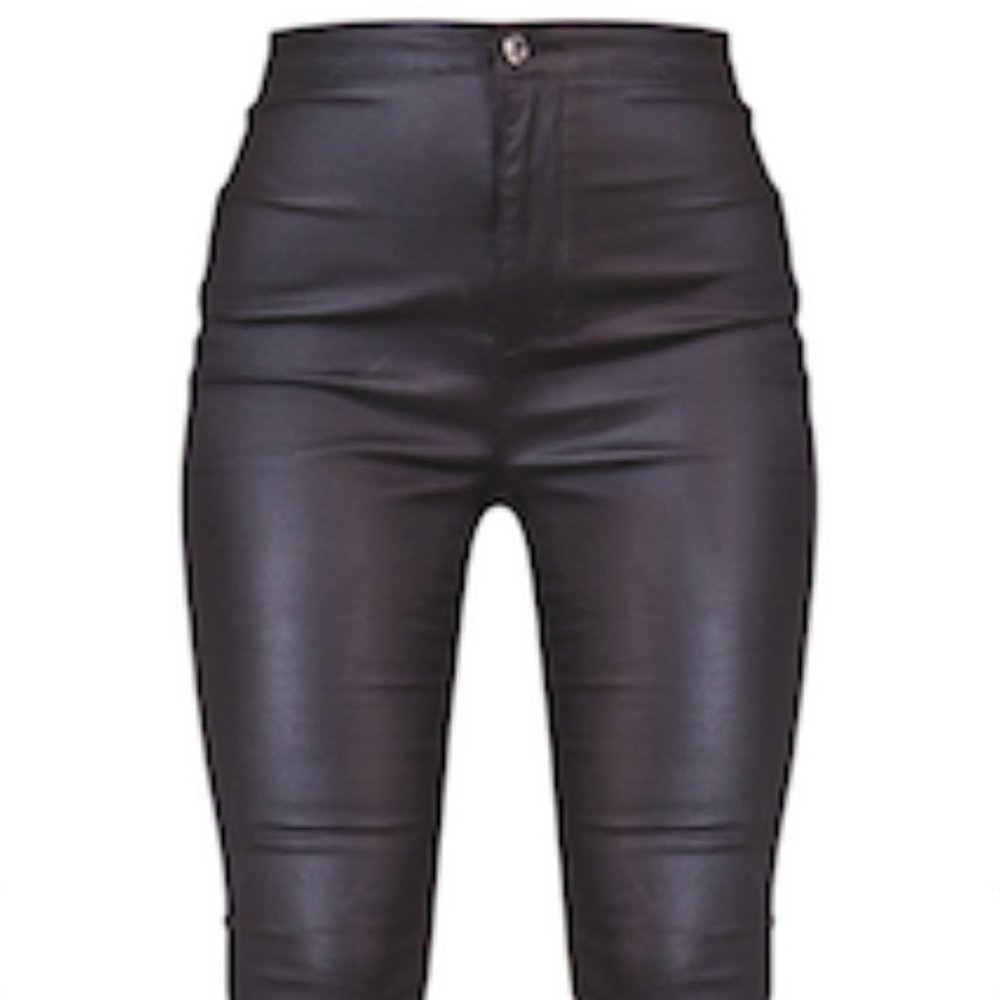 Coated Side-Split Skinny Pants